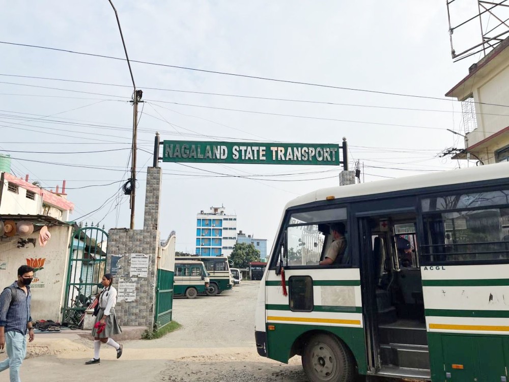 A NST bus moves out to a destination from the NST bus station near Dimapur Railway Station. (Morung Photo)